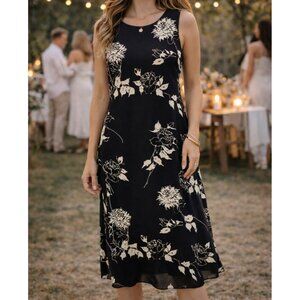 90s Y2K Black Floral Maxi Dress Boho Cottagecore Spring Size 14 Women's